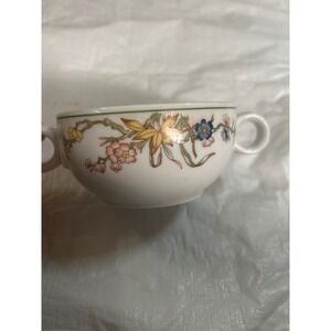 Schonwald Germany Soup Bowl Floral Design Two Handle White Porcelain 9491